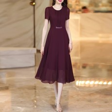批发2026夏季<b class='q'>酒红色</b><b class='q'>连衣裙</b>女新款短袖气质收腰显瘦减龄长<b class='q'>连衣裙</b>