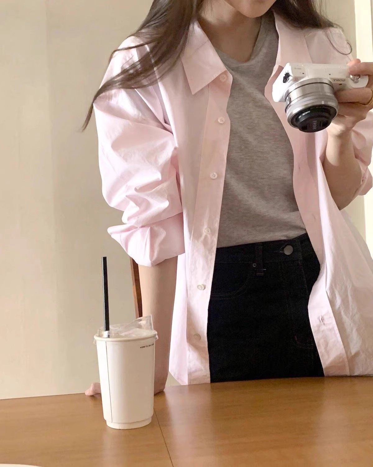 한 부서 품격 디스플레이 화이트 라이트 핑크 여성 셔츠 디자인 센스 작은 대중 패션 연령 감소 폴로 칼라 셔츠 외출용 가을 의상