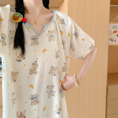批发韩国ins简约云朵棉加长加宽卡通印花可爱少女可外穿舒适睡眠睡裙