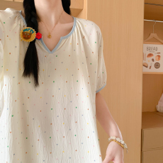 批发韩国ins简约云朵棉加长加宽卡通印花可爱少女可外穿舒适睡眠睡裙