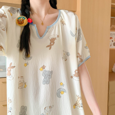 批发韩国ins简约云朵棉加长加宽卡通印花可爱少女可外穿舒适睡眠睡裙