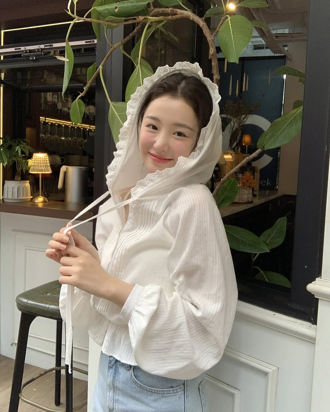 있음 선적 레이스 후드 자카드 자외선 차단 셔츠