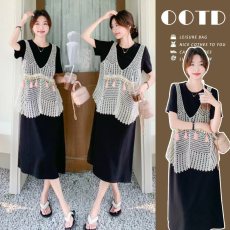 批发已处理 现~孕妇夏<b class='q'>流苏</b>镂空马甲搭配<b class='q'>连衣裙</b>套装叠穿T恤裙两件套