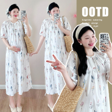 批发实拍~2026夏装<b class='q'>韩版</b>田园风刺绣小碎花洋气度假中长款孕妈连衣裙