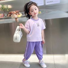 批发原版质量】女小童<b class='q'>运动套装</b>夏季女<b class='q'>宝宝</b>卡通短袖小女孩休闲两件套