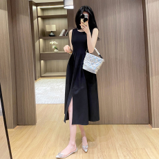 批发十三行品质 法式黑色赫本风<b class='q'>连衣裙</b>夏季收腰无袖小心机<b class='q'>长裙</b>