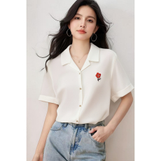 批发实拍有2026<b class='q'>夏季</b>款法式简约西装领刺绣衬衫女遮肚小众通勤上衣