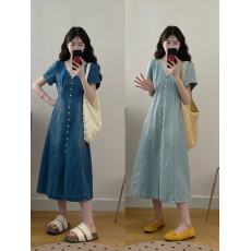 批发大码女装短袖花边<b class='q'>连衣裙</b>2026夏季新款胖mm拉链收腰显瘦长裙子