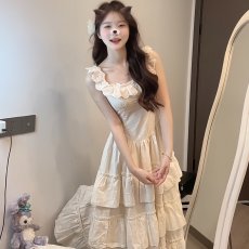 批发法式绝美吊带连衣裙女装夏季海边度假生日公主裙蓬蓬蛋糕长裙裙子