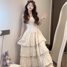 批发甜美吊带连衣裙女夏季高级感温柔风初恋公主蛋糕裙收腰蓬蓬长裙子