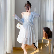 批发法式白色系带吊带裙连衣裙裙子<b class='q'>女</b>2025夏新款小个子收腰显瘦蛋糕裙