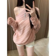 批发露肩蝙蝠<b class='q'>长袖</b>镂空性感毛针织衫时尚显瘦夏季慵懒风纯欲风气质上衣