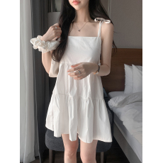 批发大码女装韩国chic休闲系带吊带裙法式<b class='q'>甜美</b>小个子连衣裙