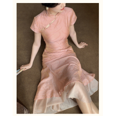 批发月影新中式国风旗袍全包边复古年轻改良款立领旗袍<b class='q'>连衣裙</b>