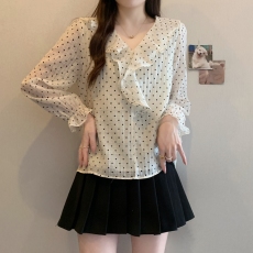 批发实拍2026早春女装法式甜美波点衬衫气质别致漂亮小衫M 4XL200斤