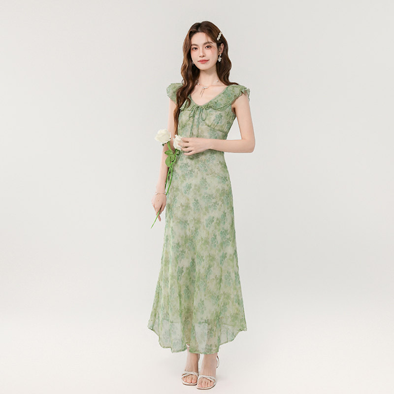 RY400# 实拍2026新款夏日情书清新优雅气质连衣裙女温柔小飞袖甜美裙...