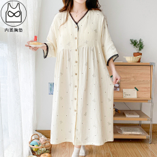 批发带胸垫纯棉纱布月子服女孕妇睡衣春秋哺乳服夏孕期产后家居裙长裙