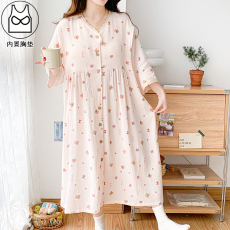 批发带胸垫纯棉纱布月子服女孕妇睡衣春秋哺乳服夏孕期产后家居裙长裙