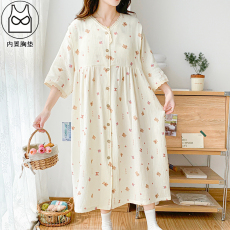 批发带胸垫纯棉纱布月子服女孕妇睡衣春秋哺乳服夏孕期产后家居裙长裙