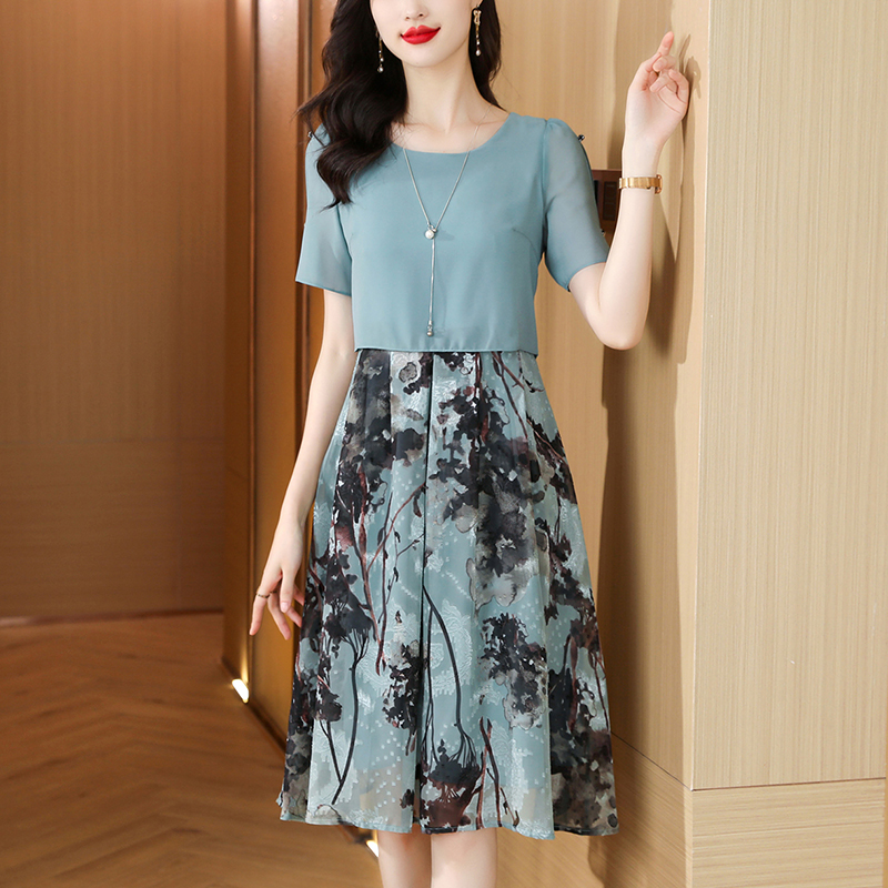 MY7835#假两件连衣裙2025新款女装夏中国风高贵遮肉显瘦过膝裙子女