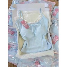 批发人棉带胸垫蝴蝶结蕾丝边带胸垫吊带背心<b class='q'>夏季</b>内搭打底小上衣