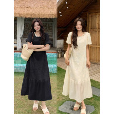 批发实拍<b class='q'>大码</b>女装<b class='q'>胖</b><b class='q'>MM</b><b class='q'>刺绣</b>提花贝壳领连衣裙泡泡袖气质高级感长裙子