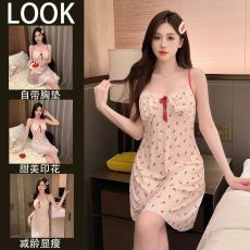 批发带胸垫<b class='q'>性感</b>吊带冰丝夏季<b class='q'>睡裙</b>新款圆点纯欲风甜美可爱家居服睡衣女