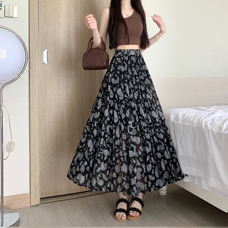 MY5769# 夏季碎花雪纺半身裙显瘦多层拼接A字大摆裙长款女裙女裝貨源服裝批發