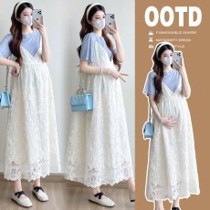 实拍 2026夏季新款仙女刺绣两件套孕妇吊带长裙