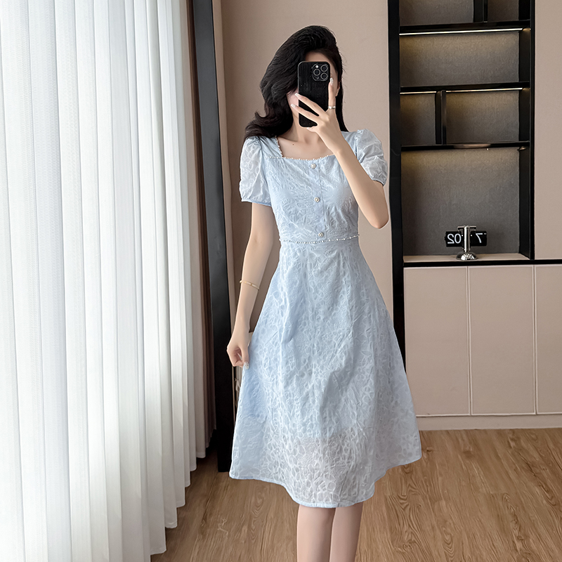 MY7774# 蓝色连衣裙新款女夏季轻奢高级感法式气质今年流行的漂亮裙子女...