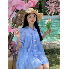 批发实拍~大码~韩系<b class='q'>甜美</b>减龄重工拼接网纱蝴蝶结木耳边宽松短袖连衣裙