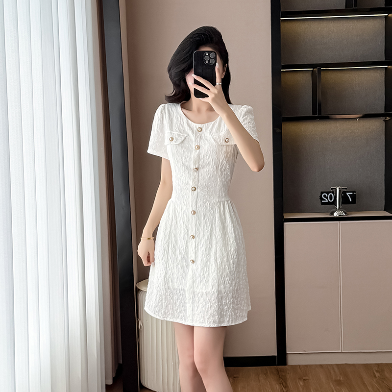 MY7777# 小香风白色连衣裙女高级感夏季新款端庄大气初恋法式浪漫裙子女...