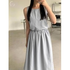 批发抽绳收腰无袖简约<b class='q'>连衣裙</b>长裙希茜东大门正品