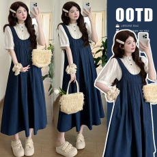 批发实拍 夏季新品韩版短袖衬衣+牛仔<b class='q'>背带</b>裙孕妇套装