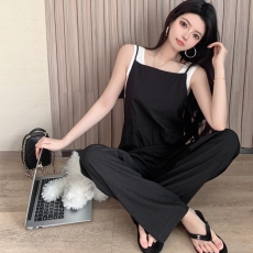 批发学生黑色吊带阔腿裤子女夏款休闲搭配减龄时尚洋气<b class='q'>背带裤</b>套装