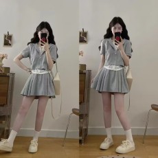 批发实拍2026夏款胖MM时尚设计感蕾丝假两件上衣甜美百搭简约休闲套装