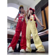 批发美式多巴胺牛仔<b class='q'>背带裤</b>女夏2025新款小个子韩系可爱宽松直筒阔腿裤