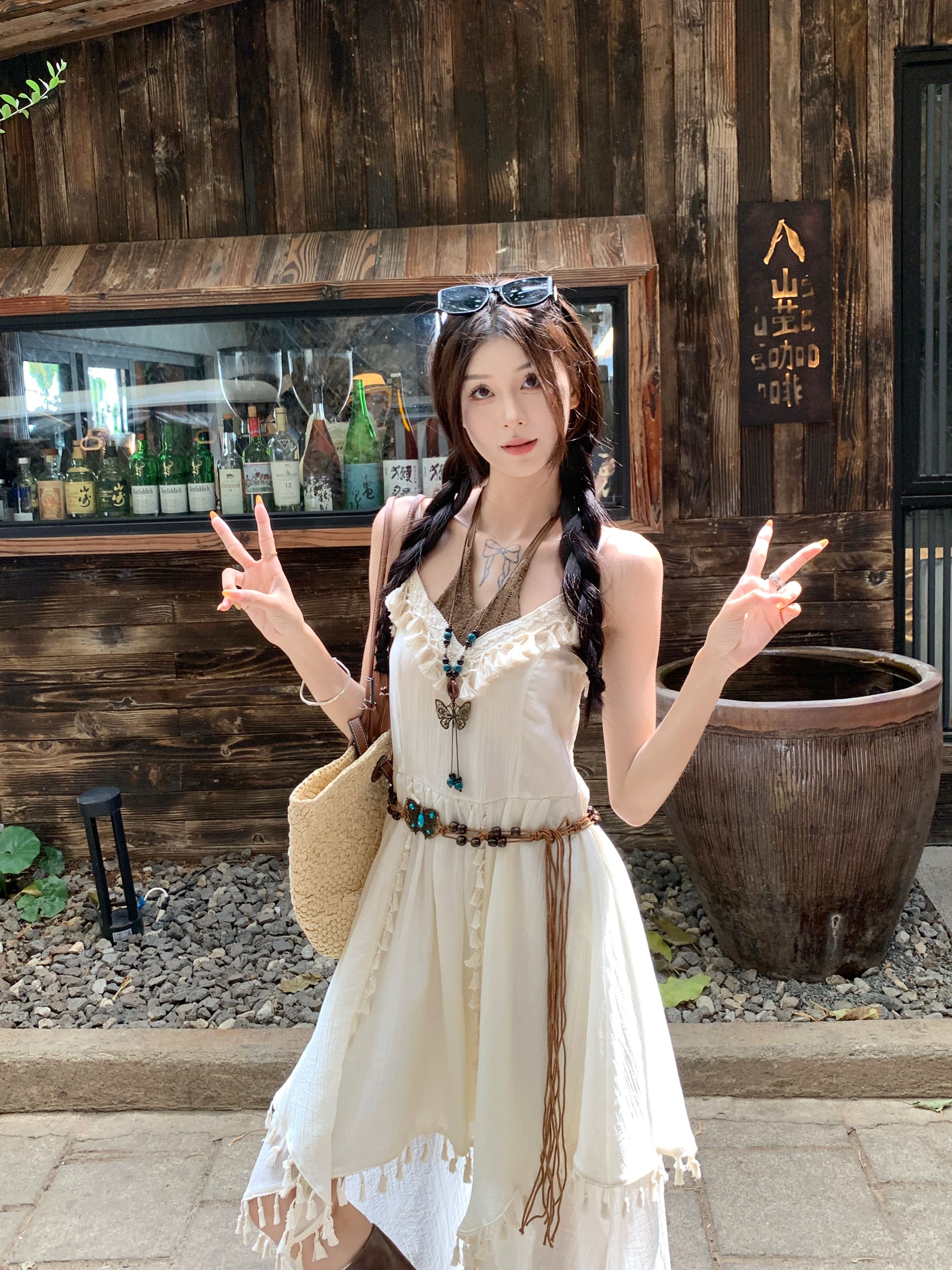 FA36126# 甜美穿搭波西米亚流苏不规则吊带裙旅行度假复古连衣裙  服裝批發女裝批發服飾貨源