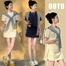 批发现现~孕妇装套装2026新款夏季韩系宽松显瘦短袖上衣+短<b class='q'>裙</b>两件套