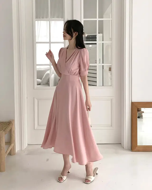 프렌치 스타일 V넥 퍼프소매 원피스 상세 이미지 27