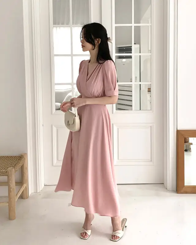 프렌치 스타일 V넥 퍼프소매 원피스 상세 이미지 28