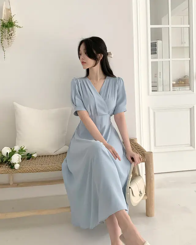 프렌치 스타일 V넥 퍼프소매 원피스 상세 이미지 44