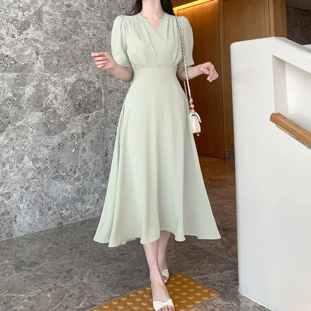 프렌치 스타일 V넥 퍼프소매 원피스 상세 이미지 45