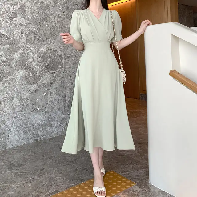 프렌치 스타일 V넥 퍼프소매 원피스 상세 이미지 46