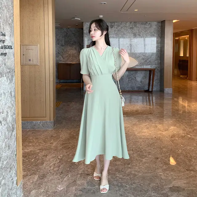 프렌치 스타일 V넥 퍼프소매 원피스 상세 이미지 50