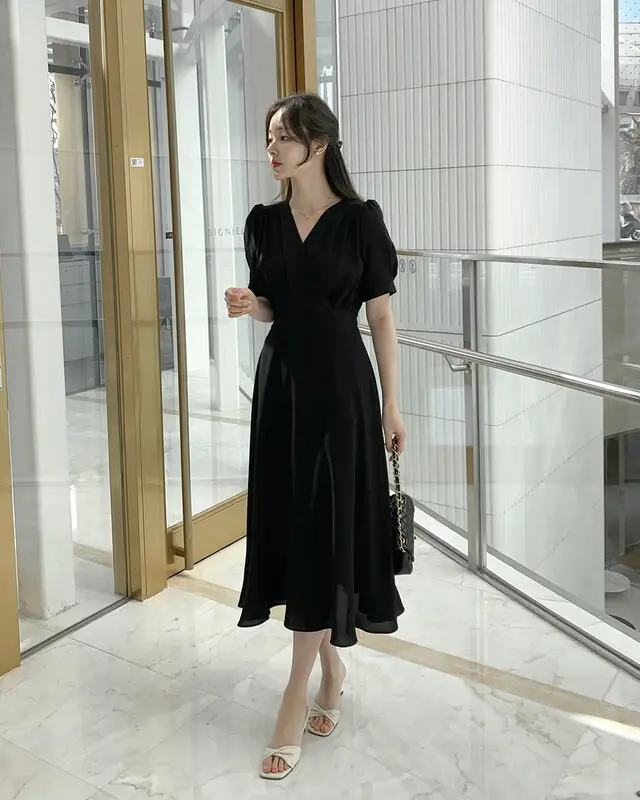 프렌치 스타일 V넥 퍼프소매 원피스 상세 이미지 54