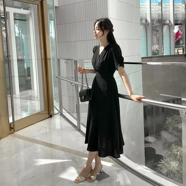프렌치 스타일 V넥 퍼프소매 원피스 상세 이미지 55