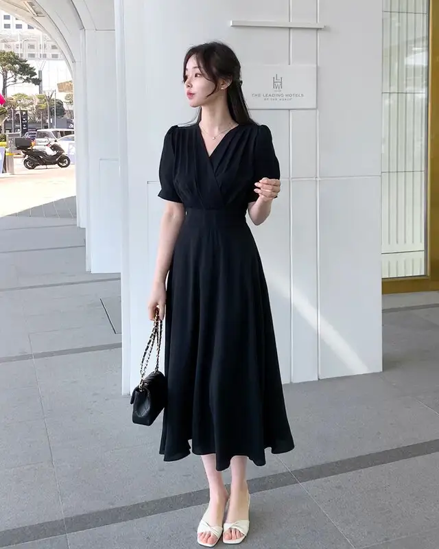 프렌치 스타일 V넥 퍼프소매 원피스 상세 이미지 57