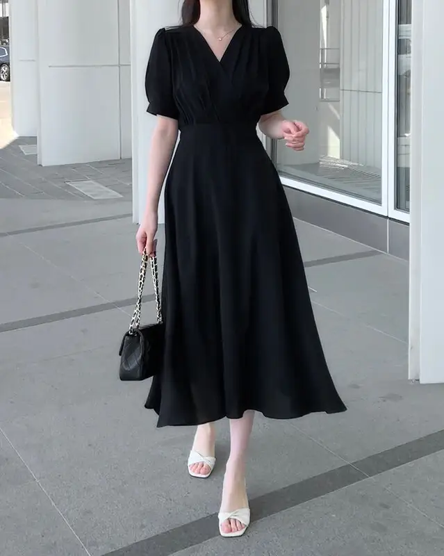 프렌치 스타일 V넥 퍼프소매 원피스 상세 이미지 60
