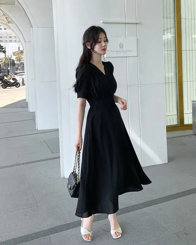 프렌치 스타일 V넥 퍼프소매 원피스 상세 이미지 61